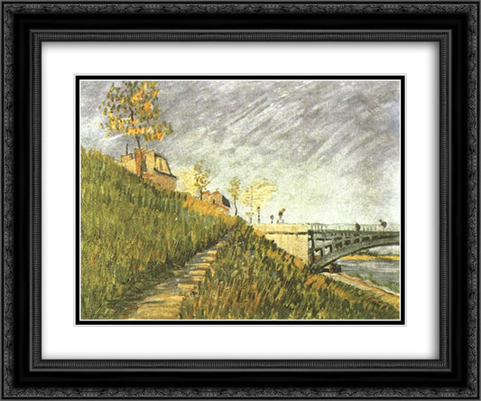 Banks of the Seine near Pont de Clichy 24x20 Black Ornate Wood Framed Art Print Poster with Double Matting by Van Gogh, Vincent