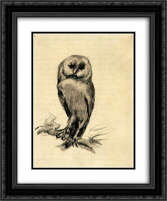Barn Owl Viewed from the Front 20x24 Black Ornate Wood Framed Art Print Poster with Double Matting by Van Gogh, Vincent