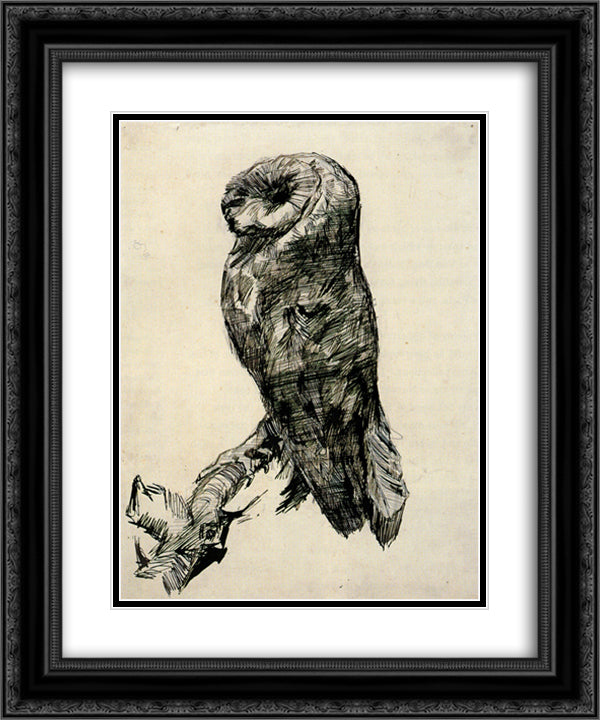 Barn Owl Viewed from the Side 20x24 Black Ornate Wood Framed Art Print Poster with Double Matting by Van Gogh, Vincent