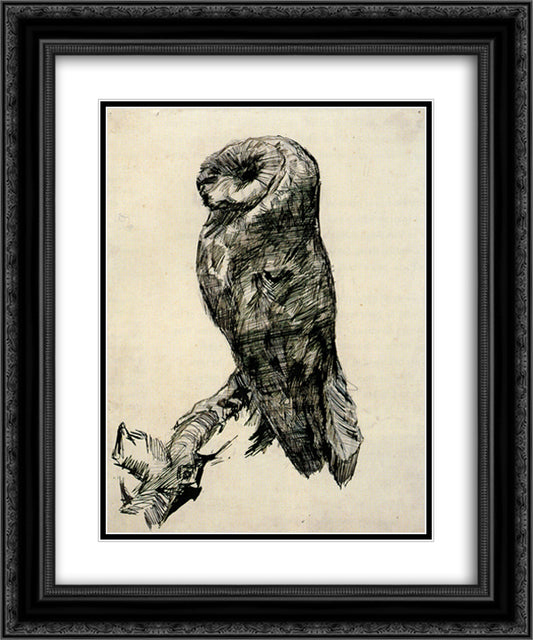 Barn Owl Viewed from the Side 20x24 Black Ornate Wood Framed Art Print Poster with Double Matting by Van Gogh, Vincent