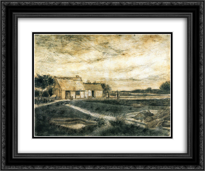 Barn with Moss-Covered Roof 24x20 Black Ornate Wood Framed Art Print Poster with Double Matting by Van Gogh, Vincent