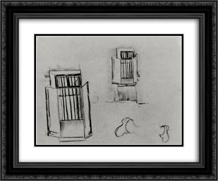 Barred Windows 24x20 Black Ornate Wood Framed Art Print Poster with Double Matting by Van Gogh, Vincent