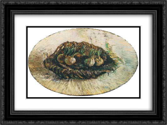 Basket of Sprouting Bulbs 24x18 Black Ornate Wood Framed Art Print Poster with Double Matting by Van Gogh, Vincent
