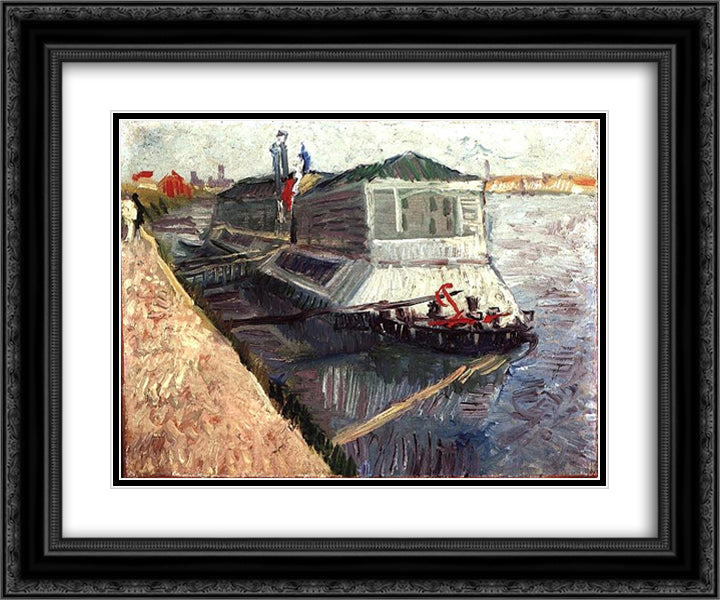 Bathing Float on the Seine at Asnieres 24x20 Black Ornate Wood Framed Art Print Poster with Double Matting by Van Gogh, Vincent
