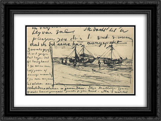 Beach and Sea 24x18 Black Ornate Wood Framed Art Print Poster with Double Matting by Van Gogh, Vincent