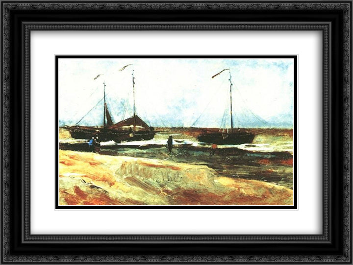 Beach at Scheveningen in Calm Weather 24x18 Black Ornate Wood Framed Art Print Poster with Double Matting by Van Gogh, Vincent