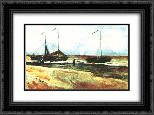Beach at Scheveningen in Calm Weather 24x18 Black Ornate Wood Framed Art Print Poster with Double Matting by Van Gogh, Vincent