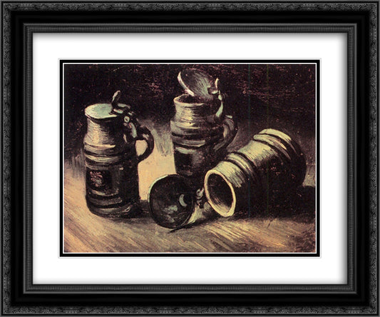 Beer Tankards 24x20 Black Ornate Wood Framed Art Print Poster with Double Matting by Van Gogh, Vincent