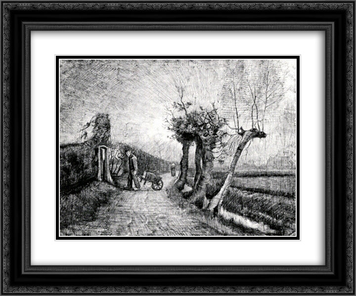 Behind the Hedges 24x20 Black Ornate Wood Framed Art Print Poster with Double Matting by Van Gogh, Vincent