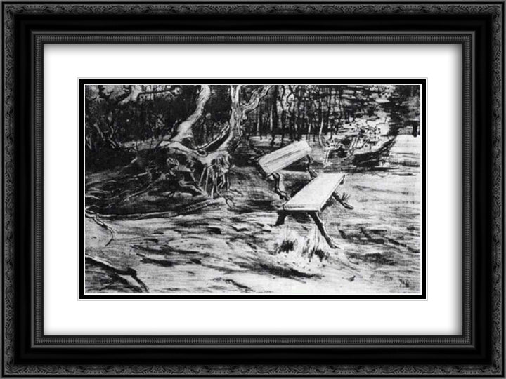 Bench in a Wood 24x18 Black Ornate Wood Framed Art Print Poster with Double Matting by Van Gogh, Vincent