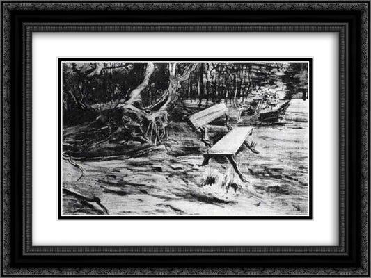 Bench in a Wood 24x18 Black Ornate Wood Framed Art Print Poster with Double Matting by Van Gogh, Vincent
