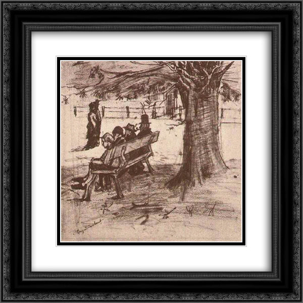 Bench with Four Persons 20x20 Black Ornate Wood Framed Art Print Poster with Double Matting by Van Gogh, Vincent