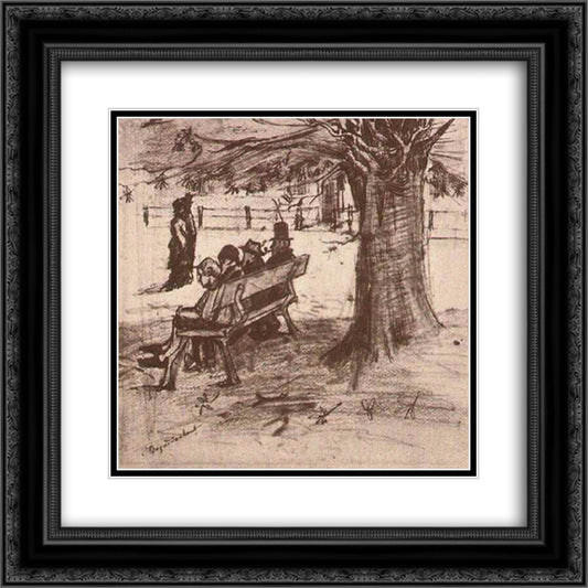 Bench with Four Persons 20x20 Black Ornate Wood Framed Art Print Poster with Double Matting by Van Gogh, Vincent