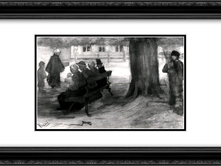 Bench with Four Persons and Baby 24x18 Black Ornate Wood Framed Art Print Poster with Double Matting by Van Gogh, Vincent