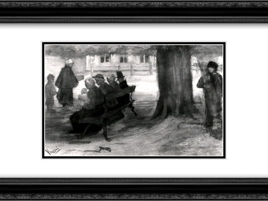 Bench with Four Persons and Baby 24x18 Black Ornate Wood Framed Art Print Poster with Double Matting by Van Gogh, Vincent