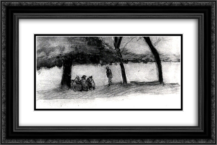 Bench with Three Persons 24x16 Black Ornate Wood Framed Art Print Poster with Double Matting by Van Gogh, Vincent