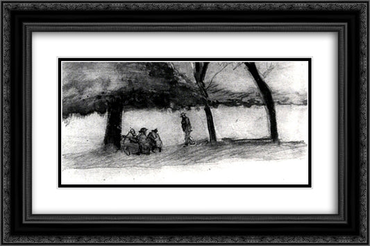 Bench with Three Persons 24x16 Black Ornate Wood Framed Art Print Poster with Double Matting by Van Gogh, Vincent