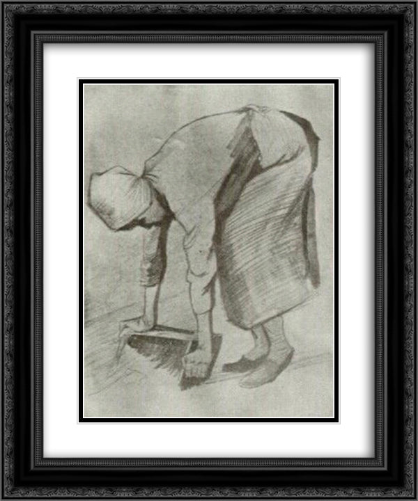 Bending Woman 20x24 Black Ornate Wood Framed Art Print Poster with Double Matting by Van Gogh, Vincent