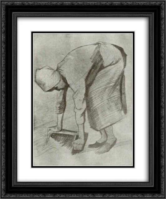 Bending Woman 20x24 Black Ornate Wood Framed Art Print Poster with Double Matting by Van Gogh, Vincent