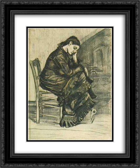 Bent Figure of a Woman Sien 20x24 Black Ornate Wood Framed Art Print Poster with Double Matting by Van Gogh, Vincent