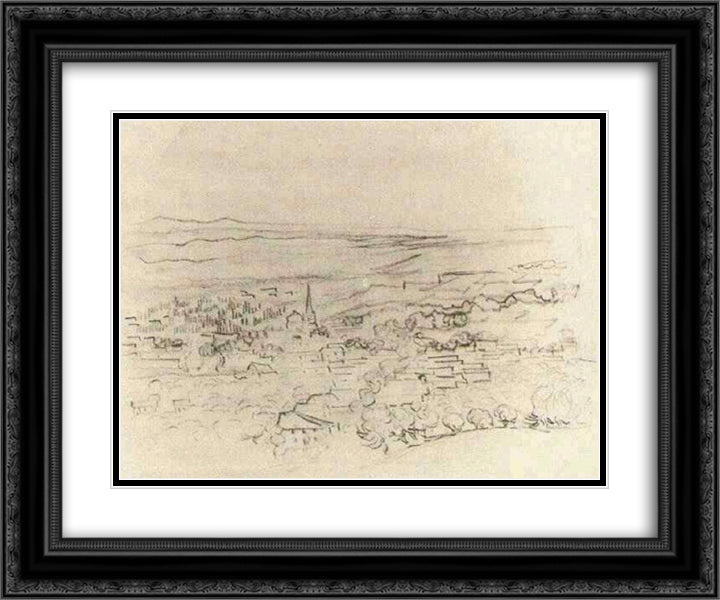 Bird's Eye View of Saint-Remy 24x20 Black Ornate Wood Framed Art Print Poster with Double Matting by Van Gogh, Vincent
