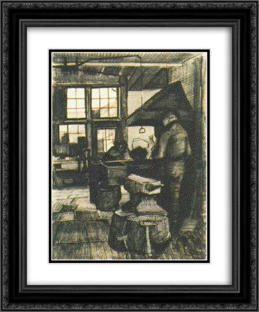 Blacksmith Shop 20x24 Black Ornate Wood Framed Art Print Poster with Double Matting by Van Gogh, Vincent