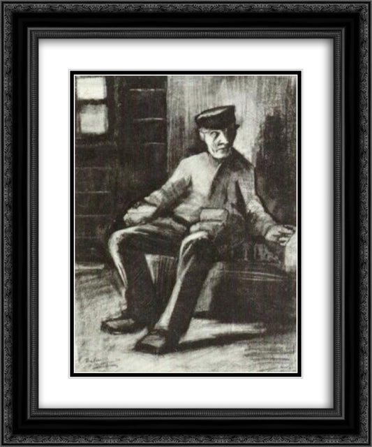 Blind Man Sitting in Interior 20x24 Black Ornate Wood Framed Art Print Poster with Double Matting by Van Gogh, Vincent