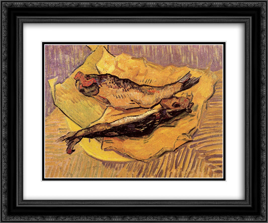 Bloaters on a Piece of Yellow Paper 24x20 Black Ornate Wood Framed Art Print Poster with Double Matting by Van Gogh, Vincent