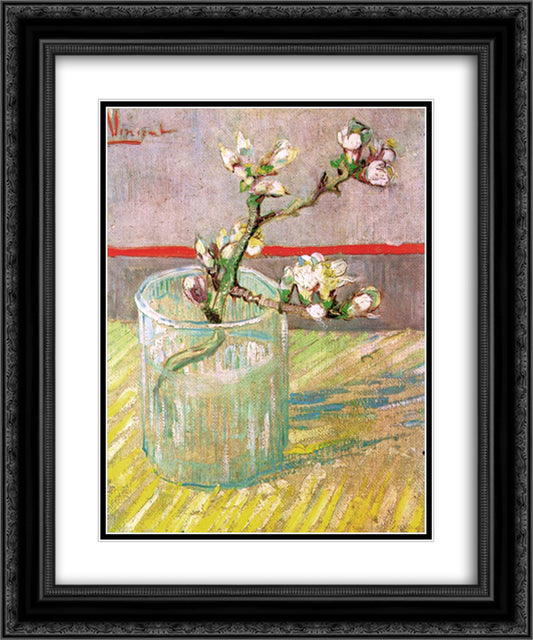 Blossoming Almond Branch in a Glass 20x24 Black Ornate Wood Framed Art Print Poster with Double Matting by Van Gogh, Vincent