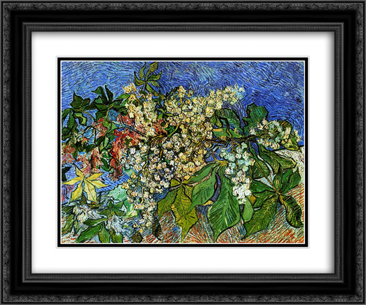 Blossoming Chestnut Branches 24x20 Black Ornate Wood Framed Art Print Poster with Double Matting by Van Gogh, Vincent