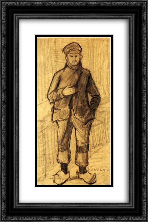 Boy with Cap and Clogs 16x24 Black Ornate Wood Framed Art Print Poster with Double Matting by Van Gogh, Vincent
