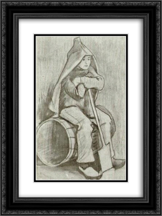 Boy with Spade 18x24 Black Ornate Wood Framed Art Print Poster with Double Matting by Van Gogh, Vincent