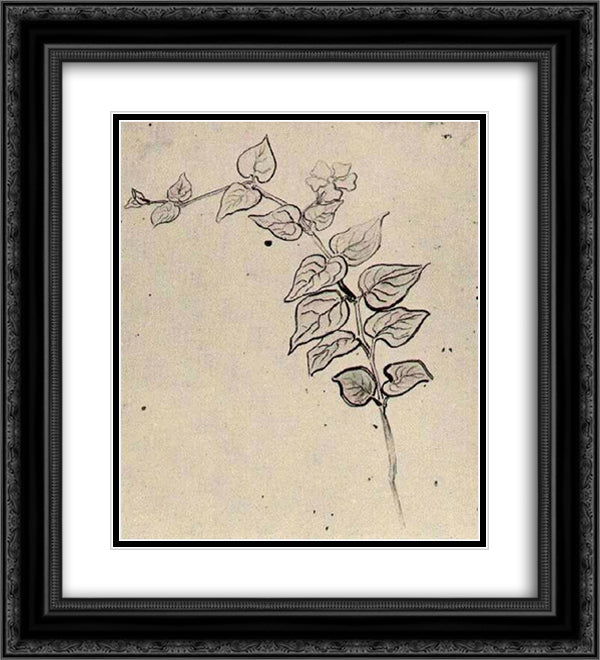 Branch with Leaves 20x22 Black Ornate Wood Framed Art Print Poster with Double Matting by Van Gogh, Vincent
