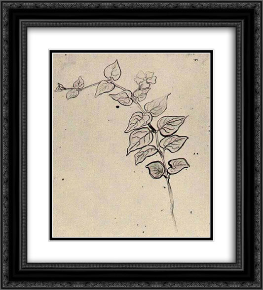 Branch with Leaves 20x22 Black Ornate Wood Framed Art Print Poster with Double Matting by Van Gogh, Vincent