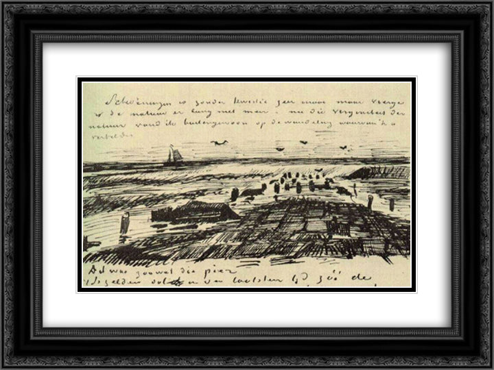 Breakwater 24x18 Black Ornate Wood Framed Art Print Poster with Double Matting by Van Gogh, Vincent