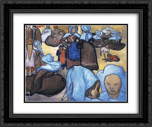 Breton Women 24x20 Black Ornate Wood Framed Art Print Poster with Double Matting by Van Gogh, Vincent