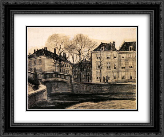 Bridge and Houses on the Corner of Herengracht-Prinsessegracht 24x20 Black Ornate Wood Framed Art Print Poster with Double Matting by Van Gogh, Vincent