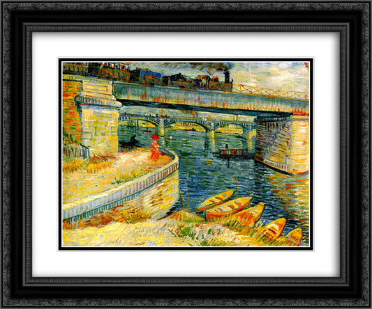 Bridges across the Seine at Asnieres 24x20 Black Ornate Wood Framed Art Print Poster with Double Matting by Van Gogh, Vincent
