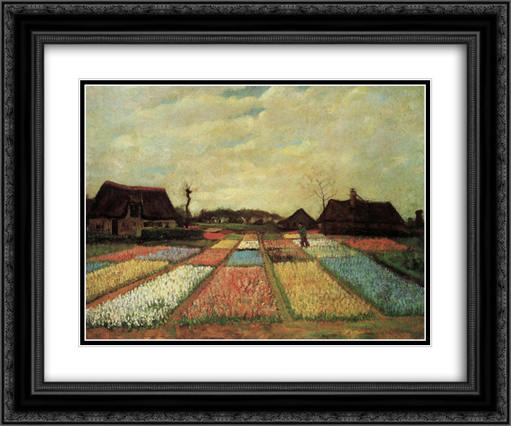 Bulb Fields 24x20 Black Ornate Wood Framed Art Print Poster with Double Matting by Van Gogh, Vincent