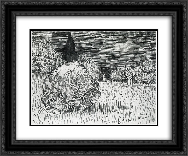 Bush in the Park at Arles 24x20 Black Ornate Wood Framed Art Print Poster with Double Matting by Van Gogh, Vincent