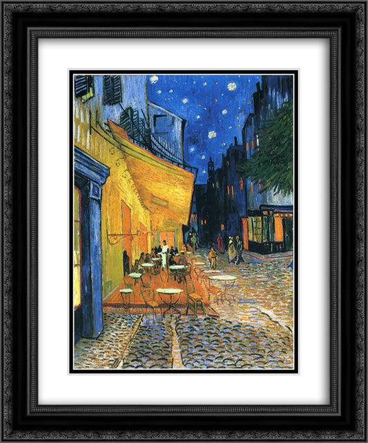 Cafe Terrace, Place du Forum, Arles 20x24 Black Ornate Wood Framed Art Print Poster with Double Matting by Van Gogh, Vincent