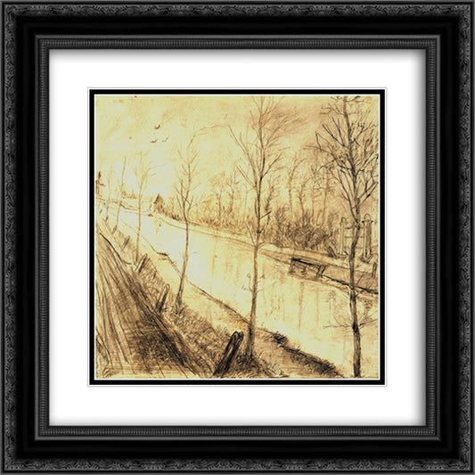 Canal 20x20 Black Ornate Wood Framed Art Print Poster with Double Matting by Van Gogh, Vincent