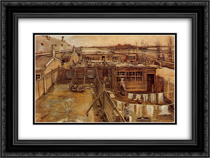 Carpenter`s Workshop Seen from the Artist`s Studio 24x18 Black Ornate Wood Framed Art Print Poster with Double Matting by Van Gogh, Vincent