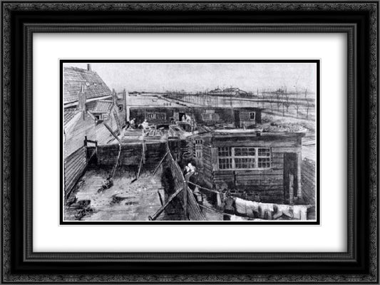 Carpenter's Yard and Laundry 24x18 Black Ornate Wood Framed Art Print Poster with Double Matting by Van Gogh, Vincent