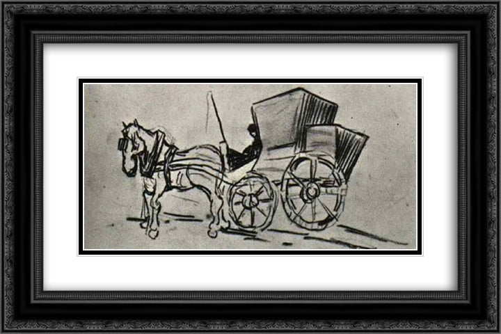 Carriage Drawn by a Horse 24x16 Black Ornate Wood Framed Art Print Poster with Double Matting by Van Gogh, Vincent