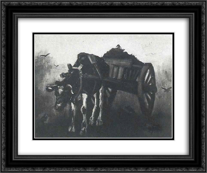 Cart with Black Ox 24x20 Black Ornate Wood Framed Art Print Poster with Double Matting by Van Gogh, Vincent