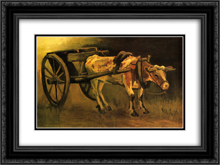 Cart with Red and White Ox 24x18 Black Ornate Wood Framed Art Print Poster with Double Matting by Van Gogh, Vincent