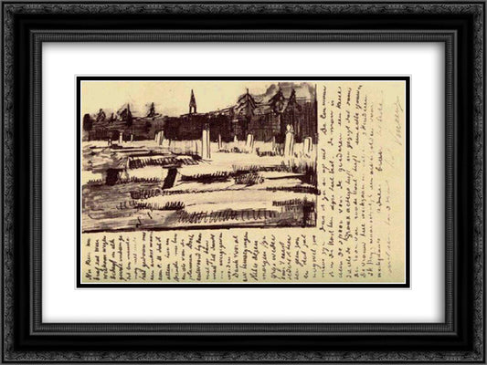 Cemetery 24x18 Black Ornate Wood Framed Art Print Poster with Double Matting by Van Gogh, Vincent