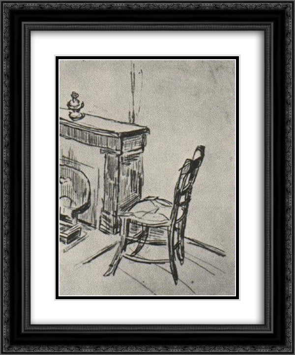 Chair near the Stove 20x24 Black Ornate Wood Framed Art Print Poster with Double Matting by Van Gogh, Vincent