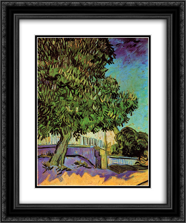 Chestnut Tree in Blossom 20x24 Black Ornate Wood Framed Art Print Poster with Double Matting by Van Gogh, Vincent